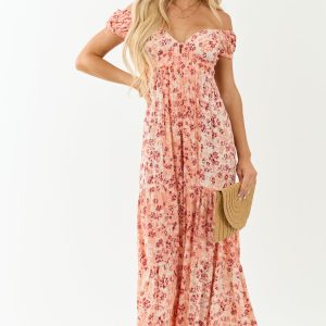 Champagne Floral Print Tiered Open Back Jumpsuit