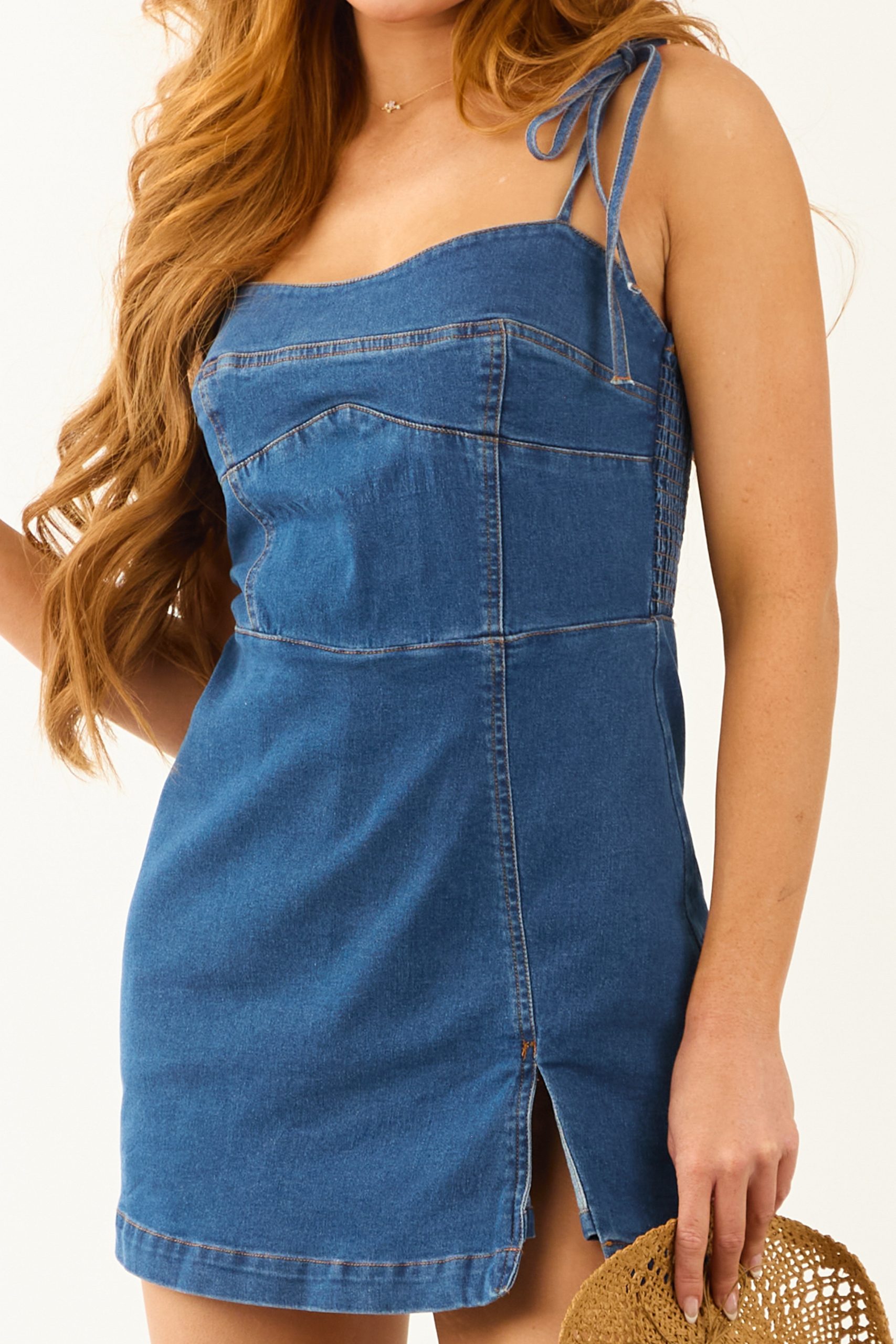 Dark-Wash-Square-Neck-Sleeveless-Denim-Romper-detail_02262025.jpg Dark Wash Square Neck Sleeveless Denim Romper - Image 7