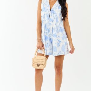 Off White French Toile Cotton Pleated Romper