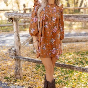 Sedona Floral Corduroy Pintuck Ruffle Mini Dress