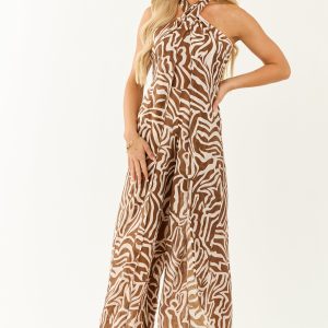 Spice Abstract Convertible Halter Wide Leg Jumpsuit